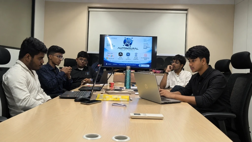 Autoneural Engineering & Leadership Team collaborating in Kolkata conference room during system architecture review